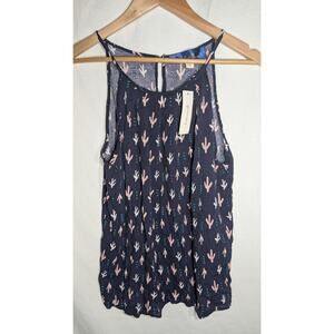 Francesca's Womens Blue Rain Cactus Tank Top Sz L Keyhole Lightweight NWT